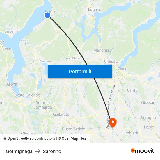 Germignaga to Saronno map