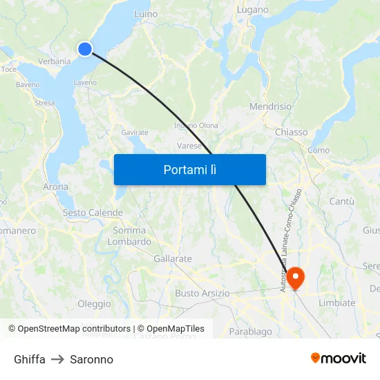 Ghiffa to Saronno map