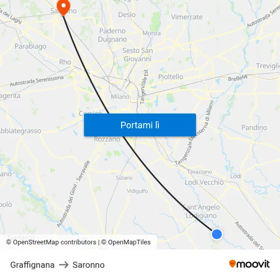 Graffignana to Saronno map