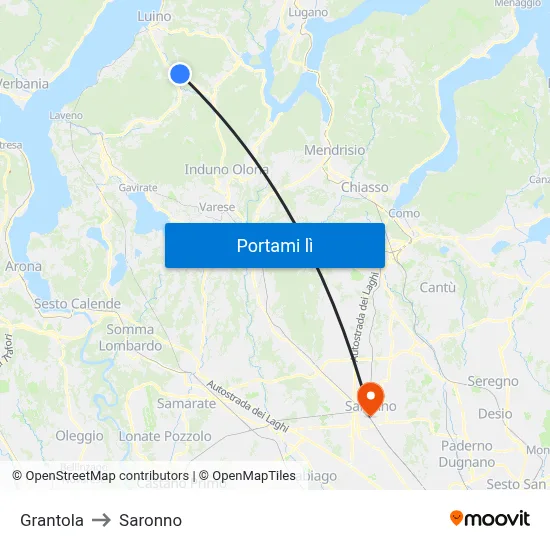 Grantola to Saronno map