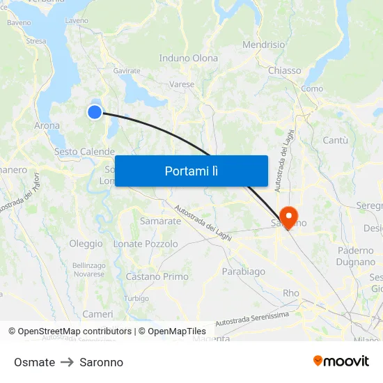 Osmate to Saronno map