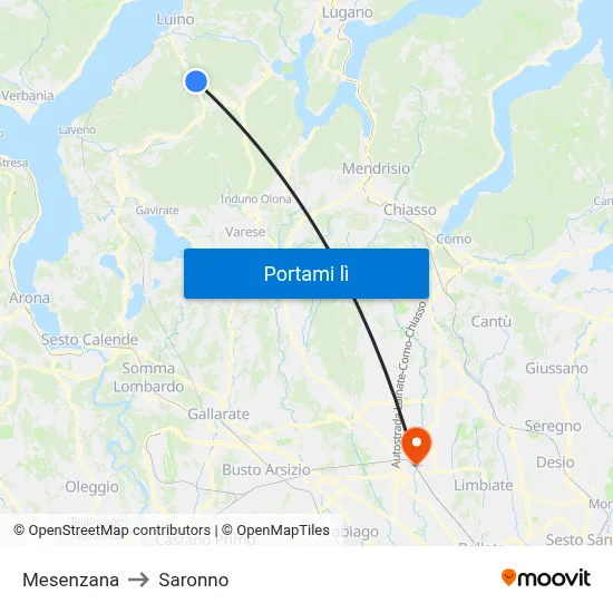 Mesenzana to Saronno map