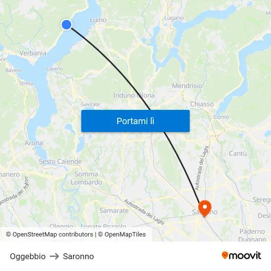 Oggebbio to Saronno map