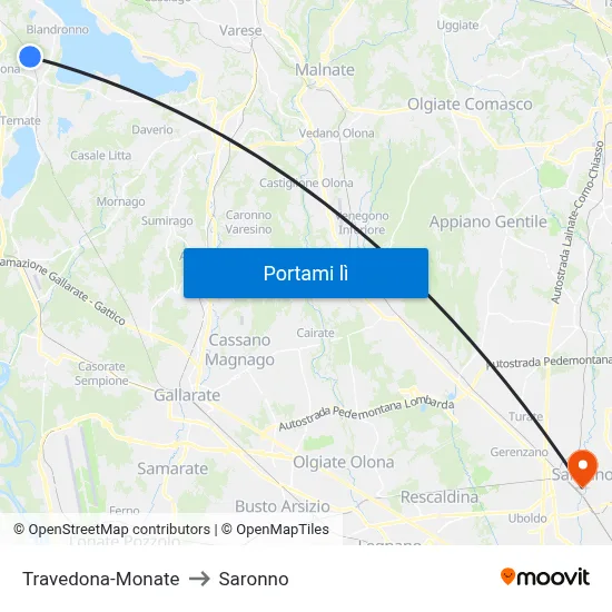 Travedona-Monate to Saronno map