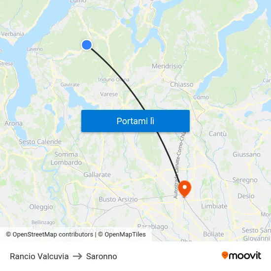 Rancio Valcuvia to Saronno map