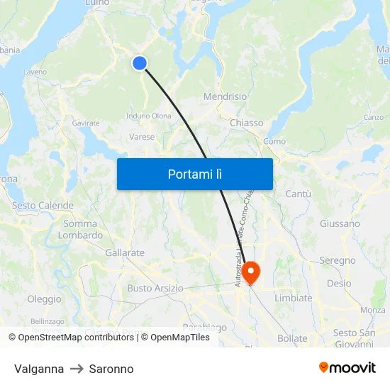 Valganna to Saronno map