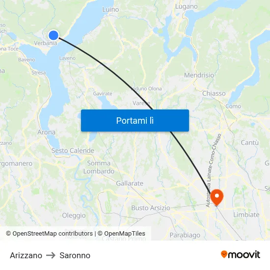 Arizzano to Saronno map