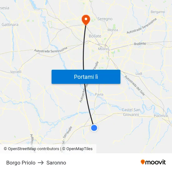 Borgo Priolo to Saronno map