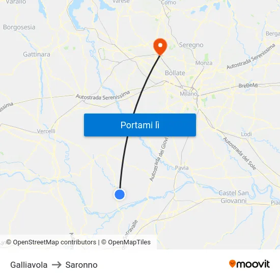 Galliavola to Saronno map