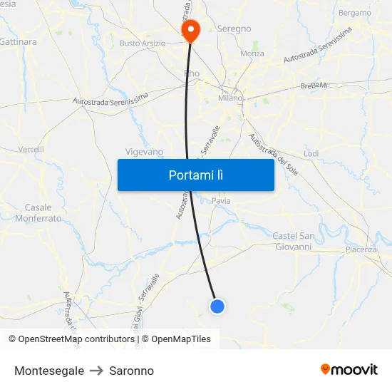 Montesegale to Saronno map