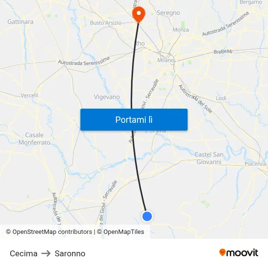 Cecima to Saronno map