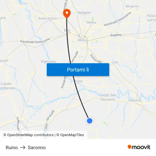 Ruino to Saronno map