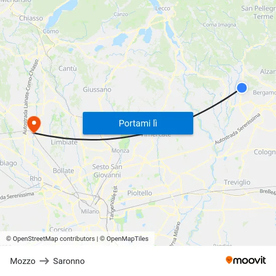Mozzo to Saronno map