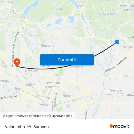 Valbrembo to Saronno map