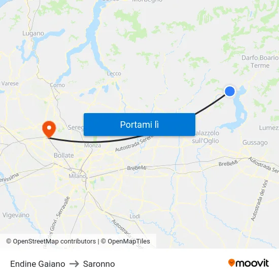 Endine Gaiano to Saronno map