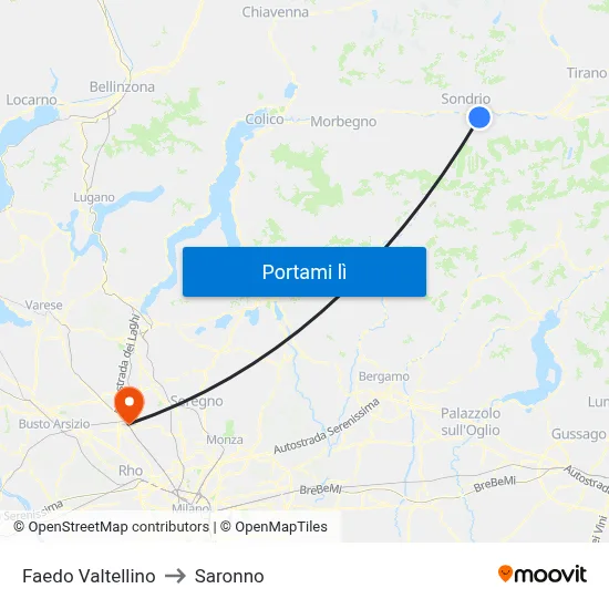 Faedo Valtellino to Saronno map