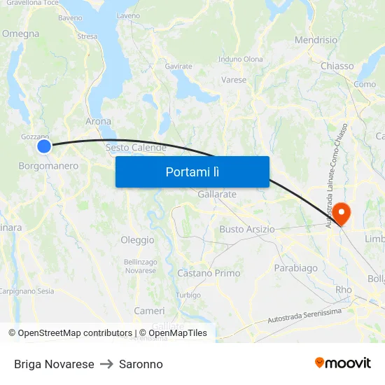 Briga Novarese to Saronno map