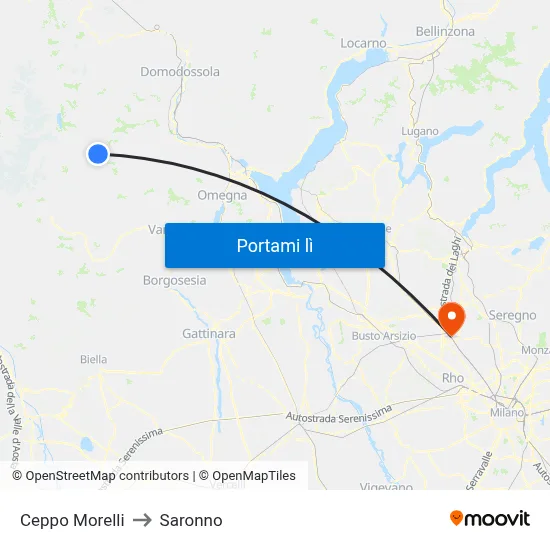 Ceppo Morelli to Saronno map