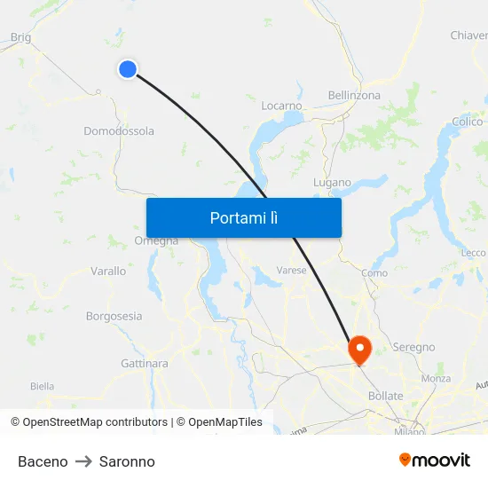 Baceno to Saronno map