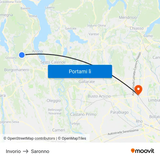 Invorio to Saronno map
