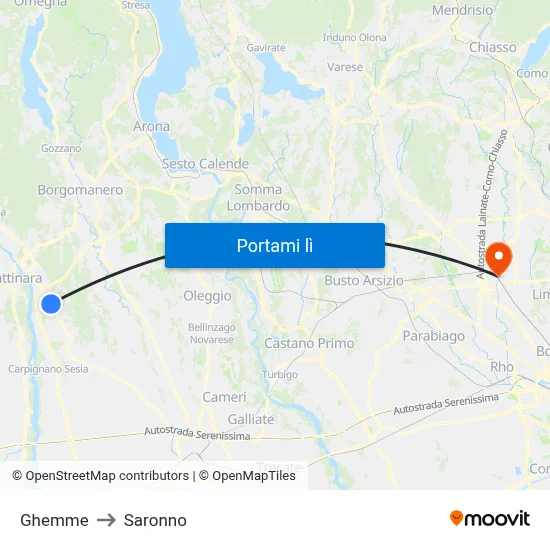 Ghemme to Saronno map