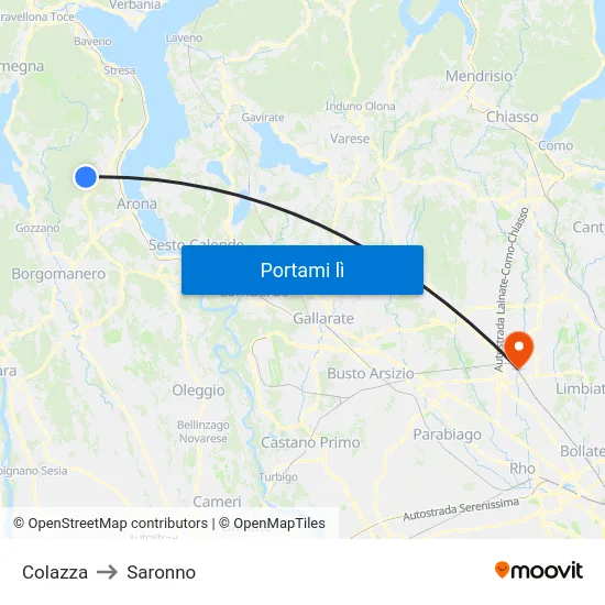 Colazza to Saronno map