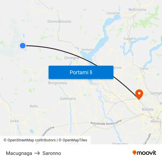 Macugnaga to Saronno map