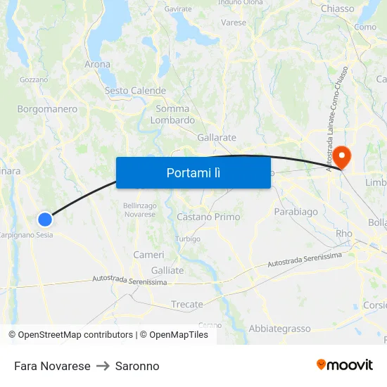 Fara Novarese to Saronno map