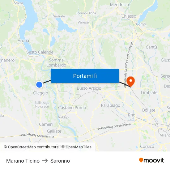 Marano Ticino to Saronno map