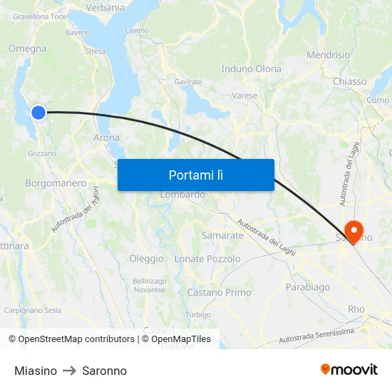 Miasino to Saronno map