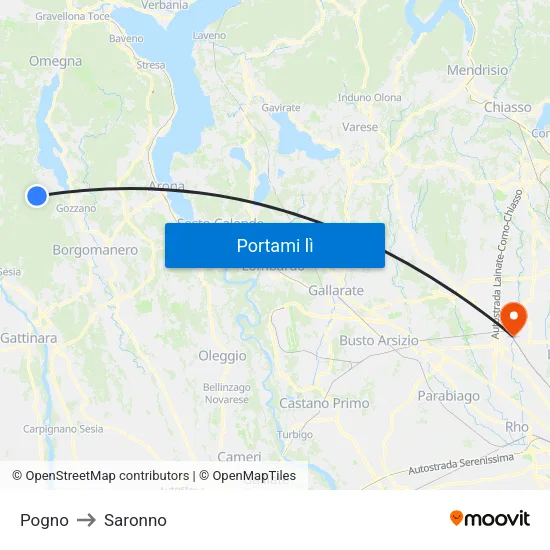 Pogno to Saronno map