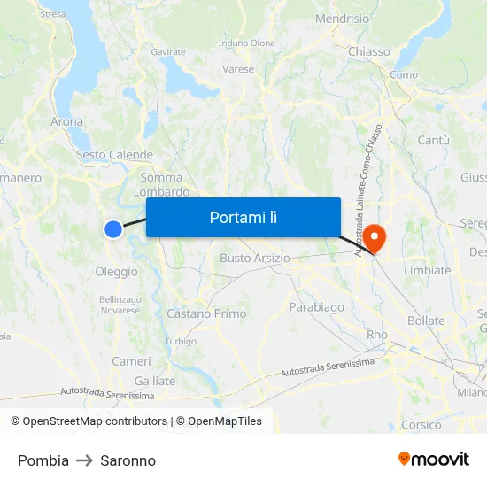 Pombia to Saronno map