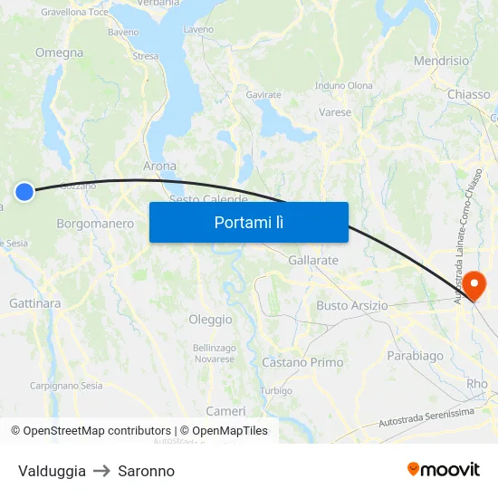 Valduggia to Saronno map
