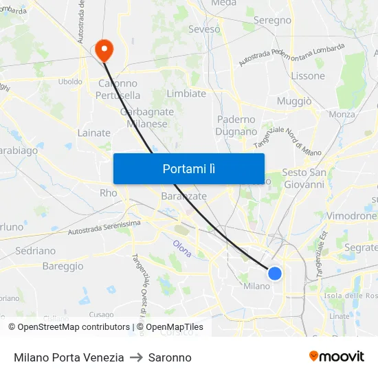 Milano Porta Venezia to Saronno map