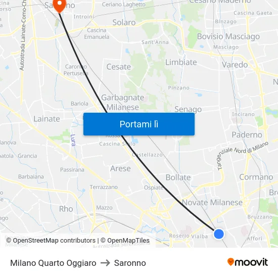 Milano Quarto Oggiaro to Saronno map
