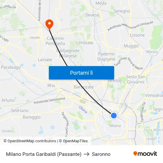 Milano Porta Garibaldi (Passante) to Saronno map