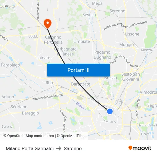 Milano Porta Garibaldi to Saronno map