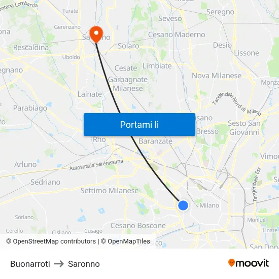 Buonarroti to Saronno map