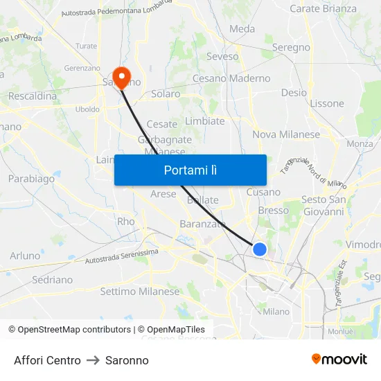 Affori Centro to Saronno map