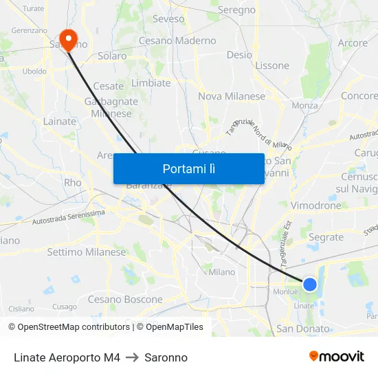 Linate Aeroporto M4 to Saronno map