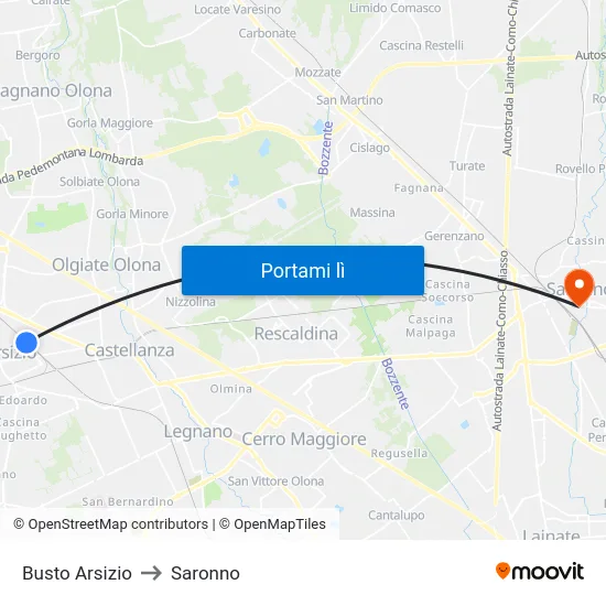 Busto Arsizio to Saronno map