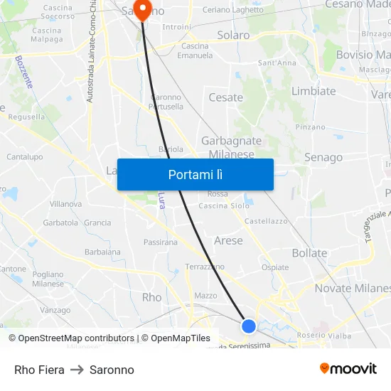 Rho Fiera to Saronno map
