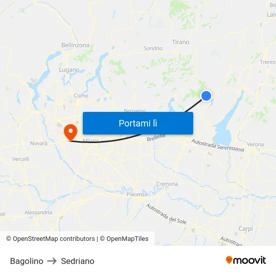 Bagolino to Sedriano map