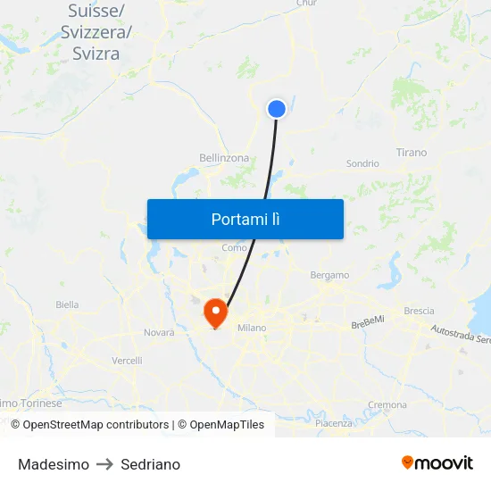 Madesimo to Sedriano map