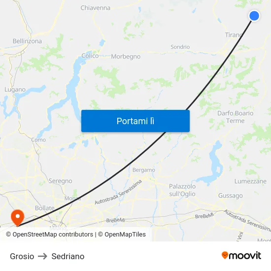 Grosio to Sedriano map