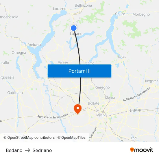 Bedano to Sedriano map