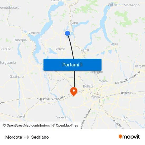 Morcote to Sedriano map