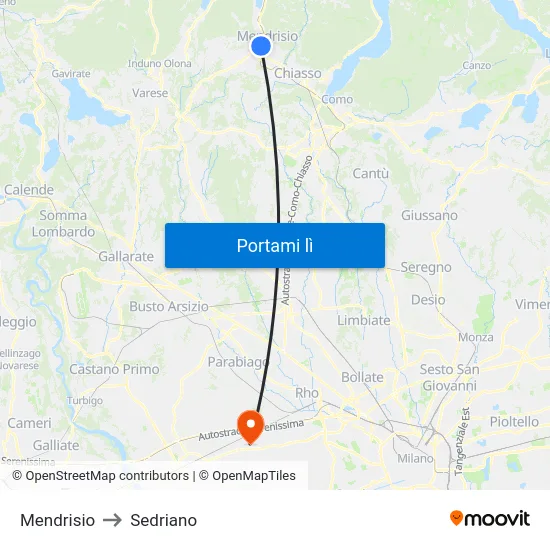 Mendrisio to Sedriano map
