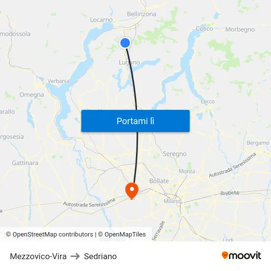 Mezzovico-Vira to Sedriano map