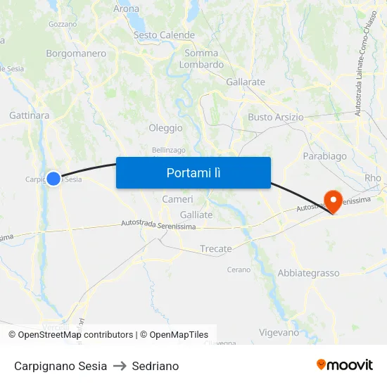 Carpignano Sesia to Sedriano map
